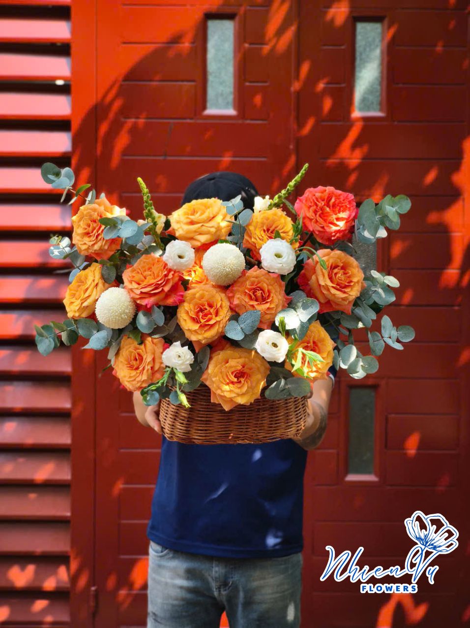 giỏ hoa tông cam gh004 đẹp