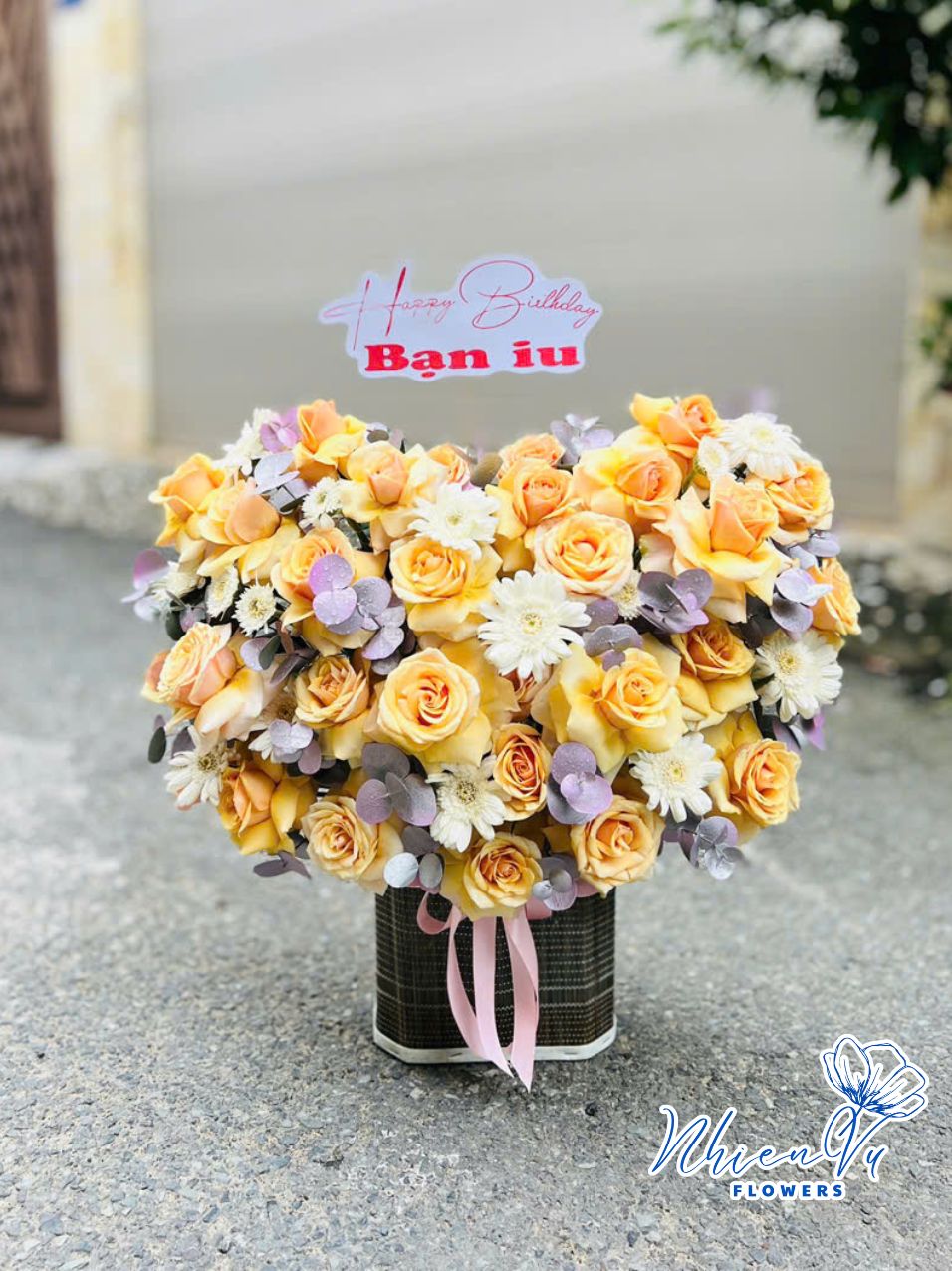 giỏ hoa tươi nhỏ gh049 hồng cam