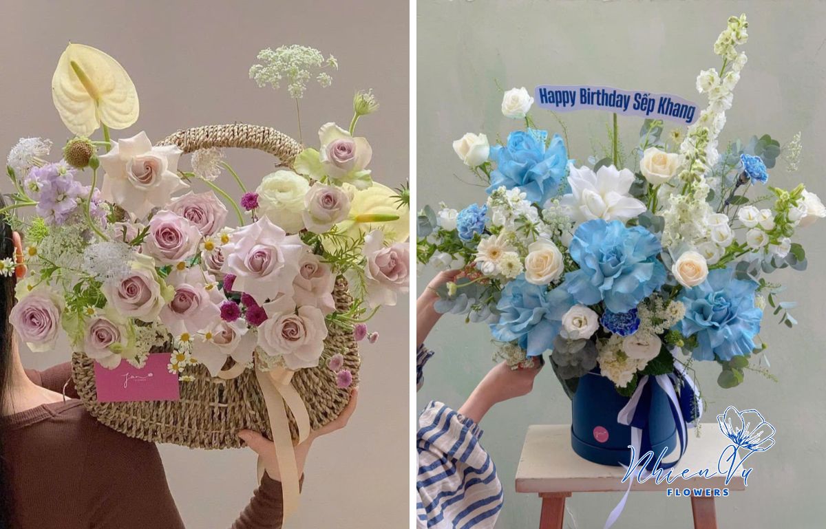 Mẫu giỏ hoa đẹp cho anh trai Giỏ hoa đẹp, sang trọng cho anh trai