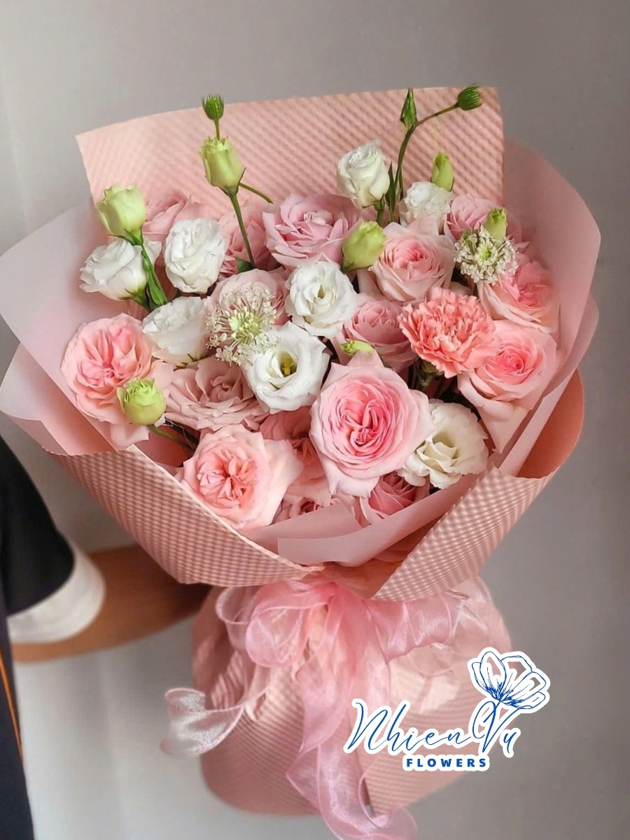 Bó hoa hồng phấn mix cát tường BHT140